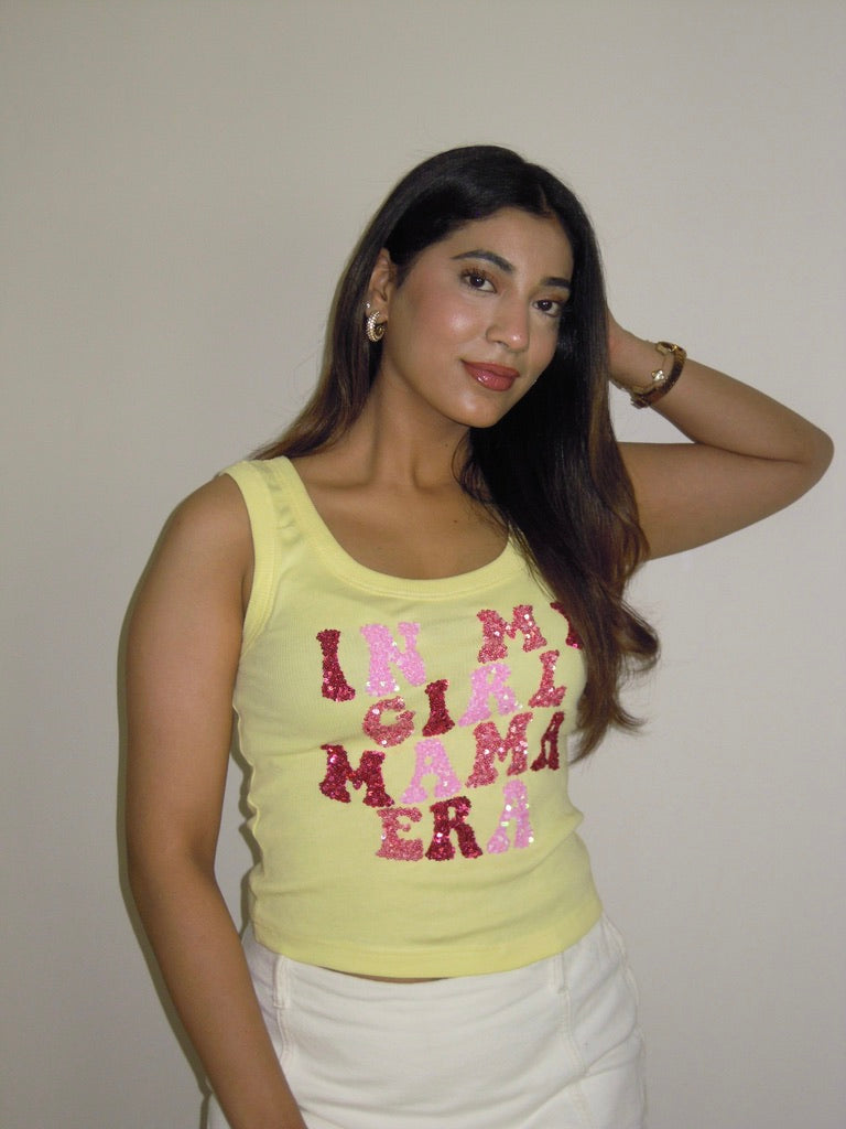 In my girl mama era tank (butter yellow )