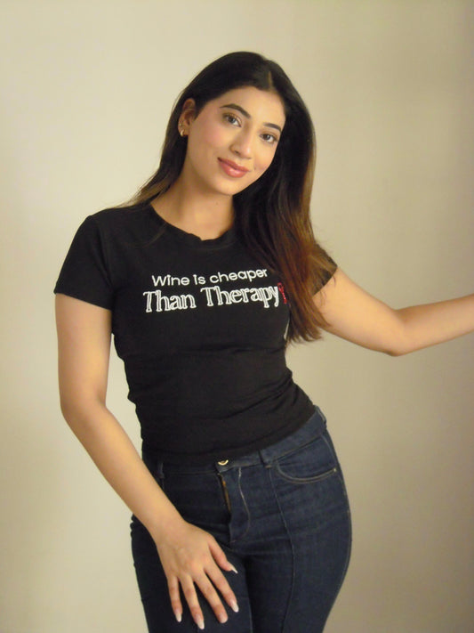 Wine Is Therapy Black Tee